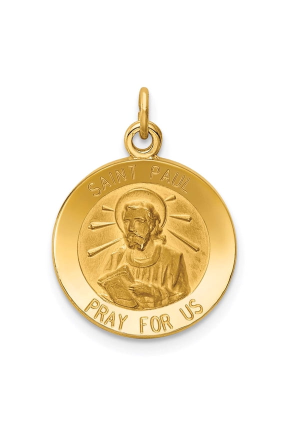 14k Polished and Satin Solid Saint Paul Medal Round Charm
