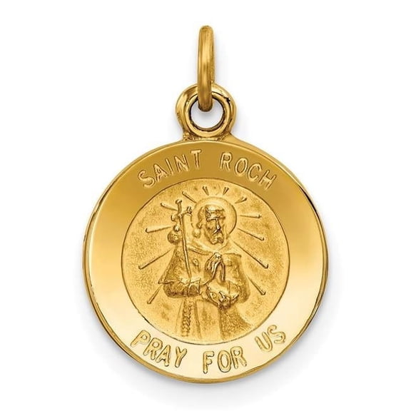 14k Polished and Satin Solid Saint Roch Medal Round Charm XR635