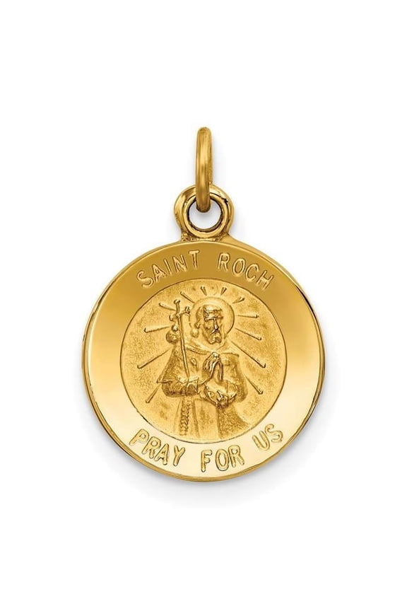 14k Polished and Satin Solid Saint Roch Medal Round Charm XR635