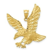 FINEST GOLD 14K Yellow Gold Satin Diamond-Cut Eagle Pendant