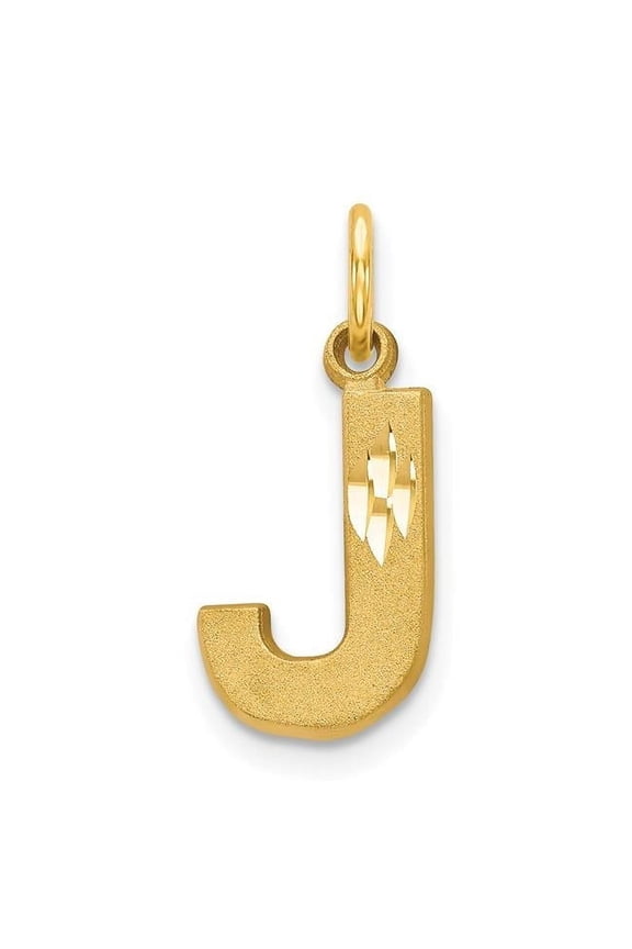 14K Yellow Gold Satin Diamond-Cut Letter J Initial Charm