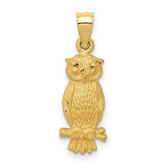 Finest Gold 14K Yellow Gold Satin Diamond-Cut Owl Pendant