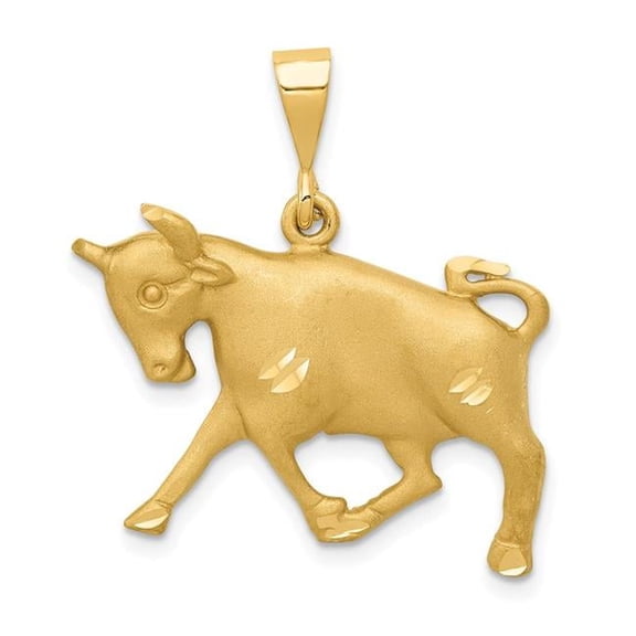 Finest Gold 14K Yellow Gold Satin Diamond-Cut Taurus Zodiac Charm