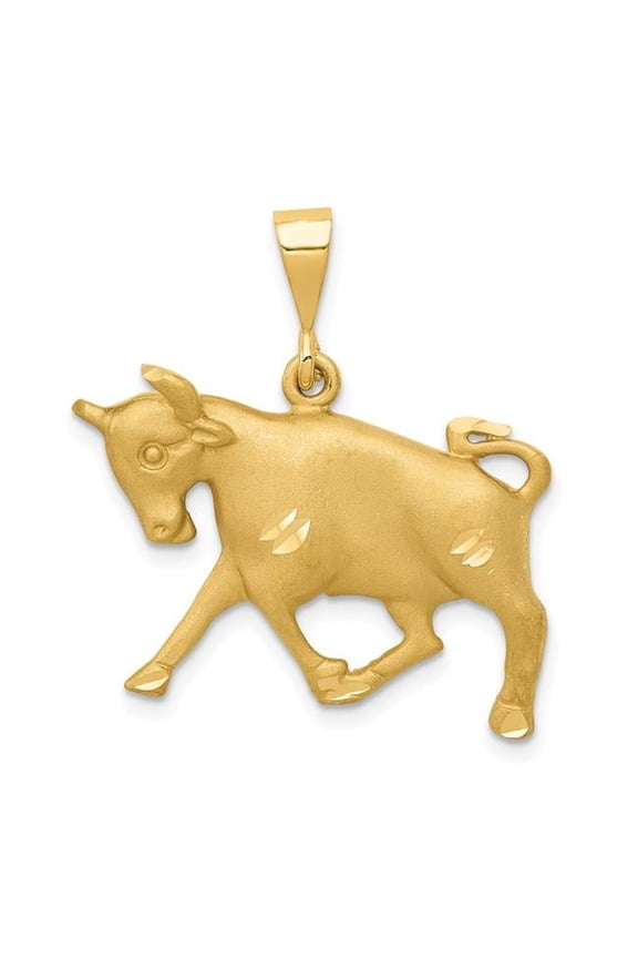 14K Yellow Gold Satin Diamond-Cut Taurus Zodiac Charm