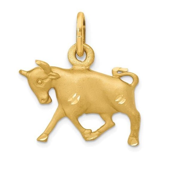 Finest Gold 14K Yellow Gold Satin Diamond-Cut Taurus Zodiac Charm