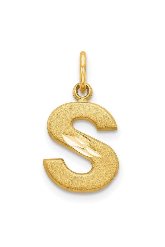 14K Yellow Gold Satin Diamond-cut Letter S Initial Charm