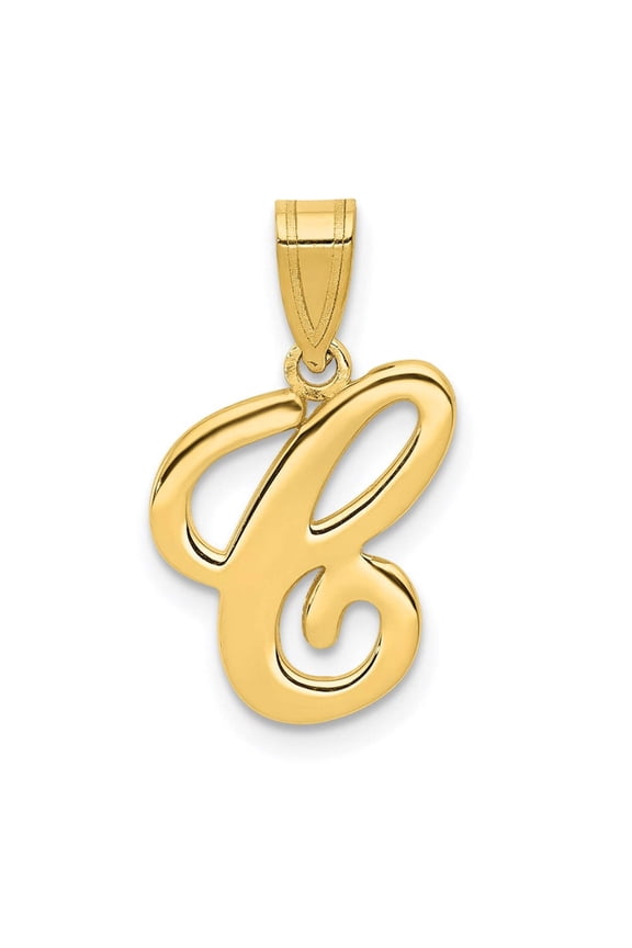 14K Yellow Gold Medium Size Script Design Letter C Initial Pendant