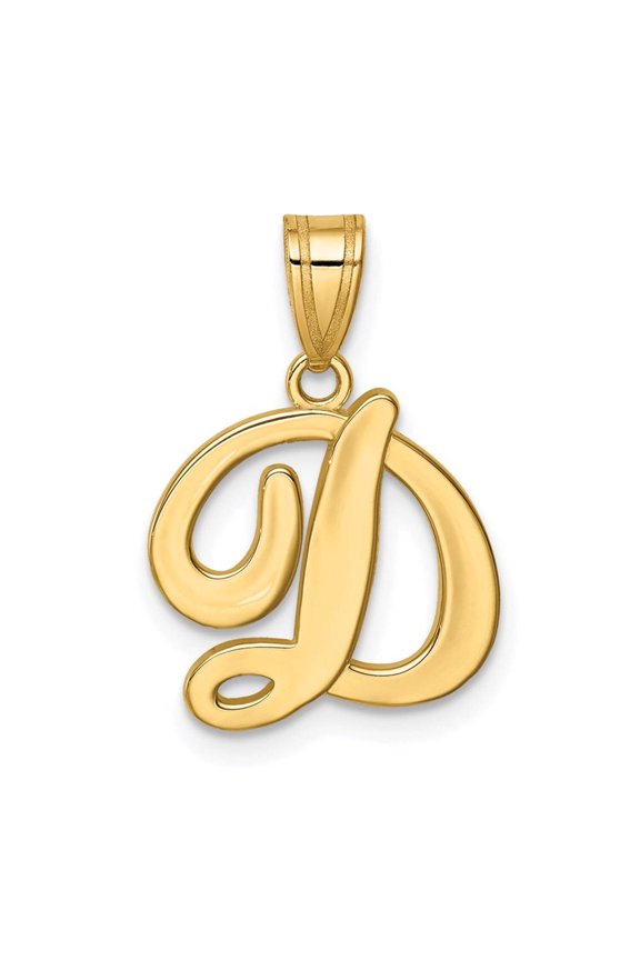 14K Yellow Gold Medium Size Script Design Letter D Initial Pendant