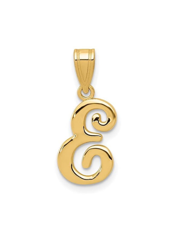 14K Yellow Gold Script Letter E Initial Pendant