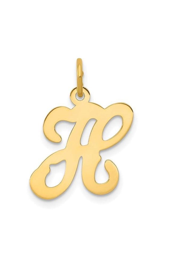 14K Yellow Gold Script Letter H Initial Charm