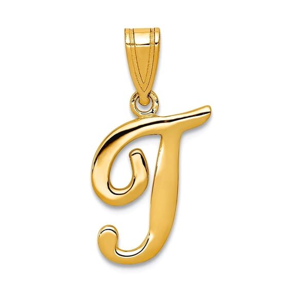 Finest Gold 14K Yellow Gold Script Letter T Initial Pendant