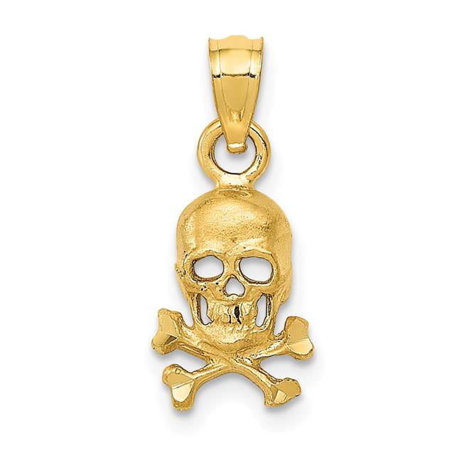 Finest Gold 14K Yellow Gold Skull & Cross Bones Pendant