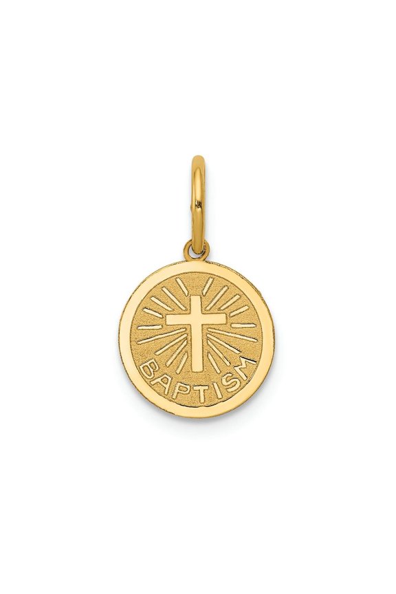 14k Yellow Gold Solid Laser Etched Polished back Baptism Charm 10x10mm Pendant Necklace for Women