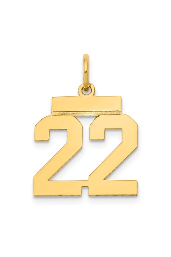 14k Yellow Gold Polished Finish Small Size Number 22 Charm Pendant