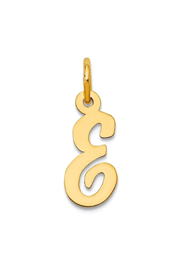 14k Yellow Gold Solid Polished Laser-cut Small Script Letter Name Personalized Monogram Initial E Charm 17x8.3mm Pendant