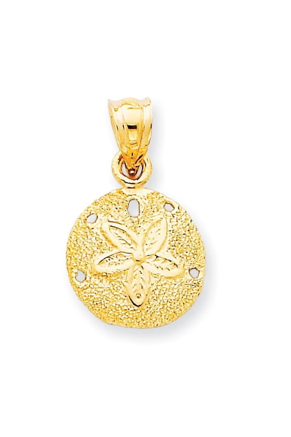 14k Yellow Gold Solid Polished Laser-Cut Sand Dollar Pendant Necklace 21x17mm Pendant for Women