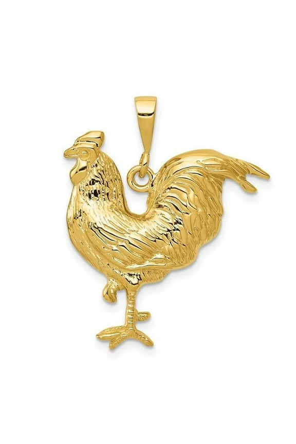14K Yellow Gold Solid Polished Open-Backed Rooster Pendant