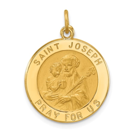 14k Polished and Satin Solid Small Round St. Joseph Medal Pendant XR1810