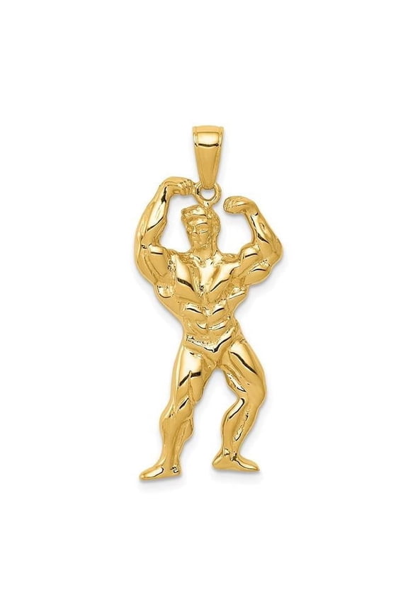 14K Yellow Gold Solid Polished Weightlifter Pendant
