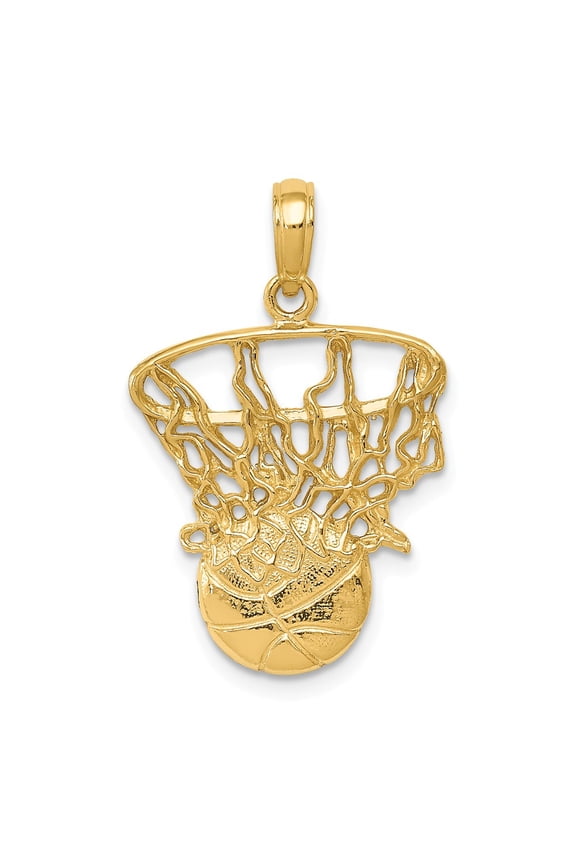 14k Swoosh Basketball and Net Pendant C3780