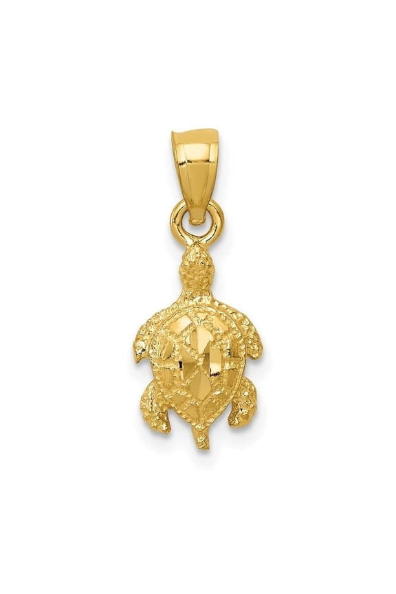 14k Yellow Gold Solid Polished Finish Casted Open Back Diamond-cut Turtle Charm Pendant