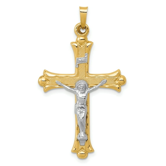Finest Gold 14K Yellow Gold Two-Tone Textured & Polished Inri Crucifix Pendant