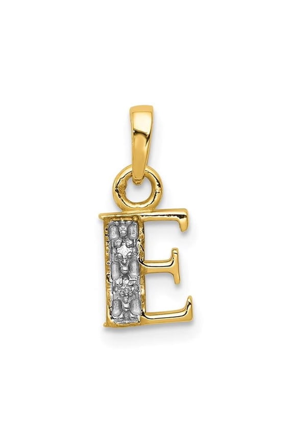 14K Yellow Gold with Rhodium Diamond Letter E Initial Pendant