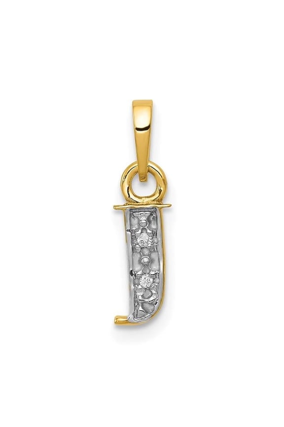 14K Yellow Gold Small 0.01CT Diamond Letter J Initial Block Pendant
