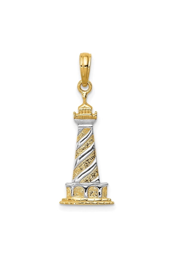 14K and White Rhodium Cape Hatteras Lighthouse Pendant K4147