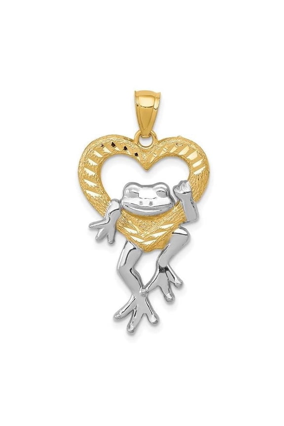 14k Yellow Gold Frog in Heart Design Charm Pendant