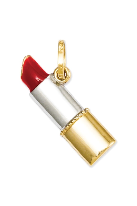 14k Yellow Gold Polished Enameled Lipstick Charm 12.4x18.6mm Pendant Necklace for Women - .6 Grams