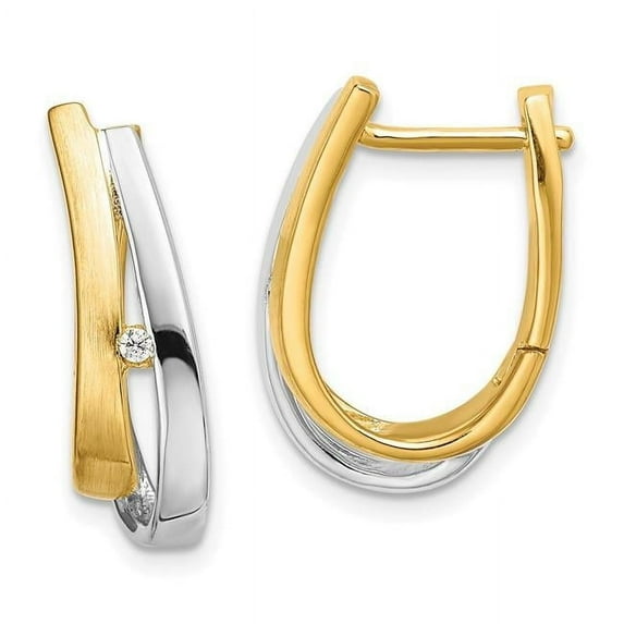 Finest Gold 14K Yellow & Rhodium Gold with White Rhodium Diamond Hinged Hoop Earrings