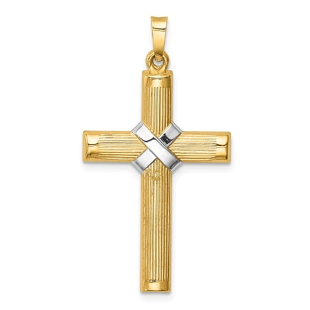 14k and White Rhodium Hollow Polished Center -X- Cross Pendant XR1818