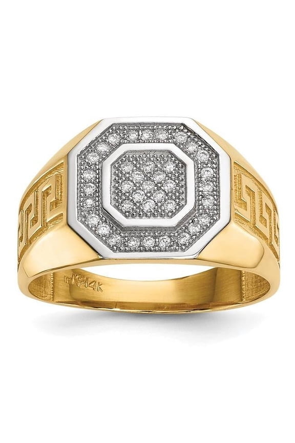 IB Goodman 14k and White Rhodium Micro Pave CZ Octagon and Greek Key Shank Mens Ring Y13802