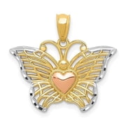 14k Gold Yellow and Rose with Rhodium Butterfly with Heart Pendant, Pendants for Necklace