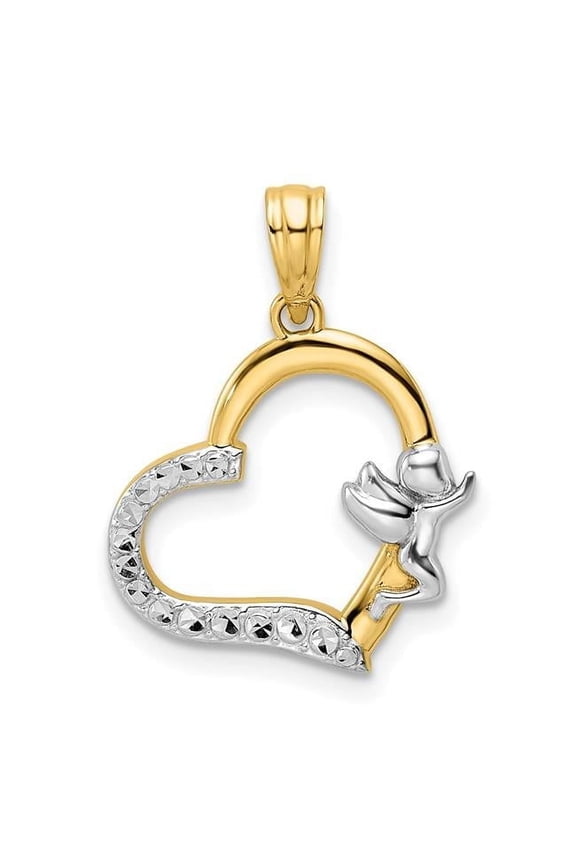 14K Yellow & Rhodium White Cherub on Heart Pendant