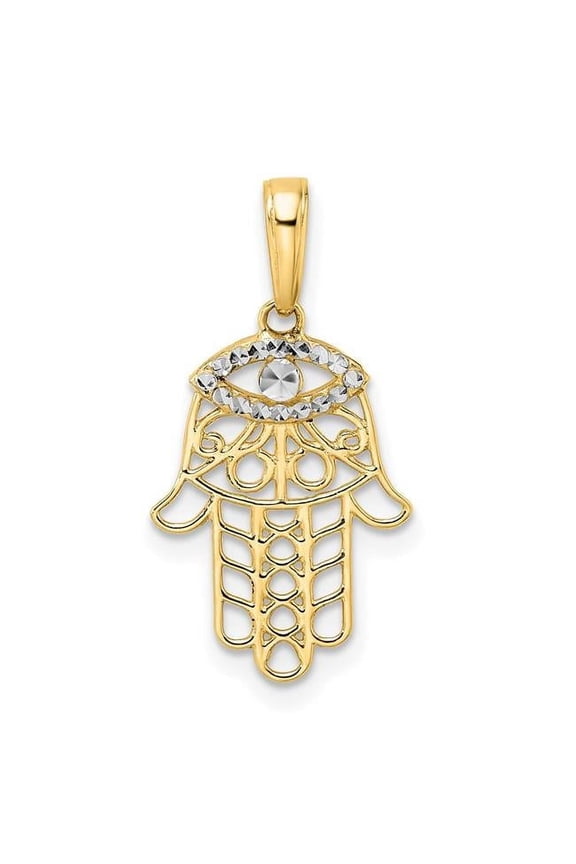 14K Yellow & Rhodium White Diamond-Cut Evil Eye Hamsa Pendant
