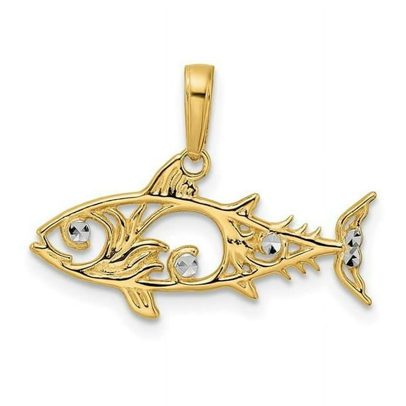 Finest Gold 14K Yellow & Rhodium White Diamond-Cut Fish Pendant
