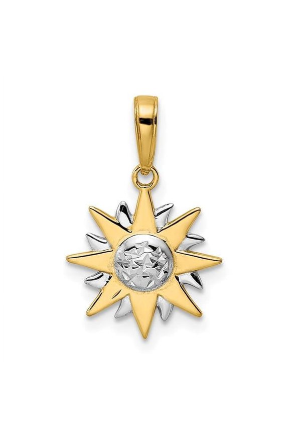 14K Yellow & Rhodium White Diamond-Cut Sun Pendant