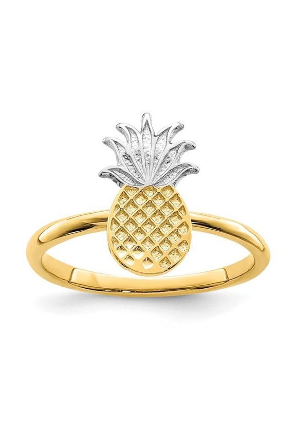 14K Yellow & Rhodium White Polished Pineapple Ring - Size 7