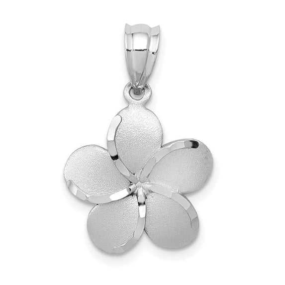 Finest Gold 14K Yellow & Rhodium Yellow Gold Dipped in White Satin Diamond-Cut Plumeria Charm