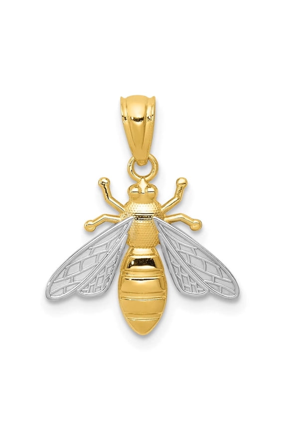 14k Yellow Gold White Rhodium Textured Polished Finish Bumblebee Pendant