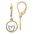 thumbnail image 1 of Finest Gold 14K Yellow & Rhodium with Butterfly in Circle Leverback Dangle Earrings, 1 of 3