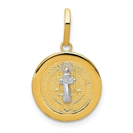 14k and White Rhodium Solid St. Benedict Medal Round Pendant K5660