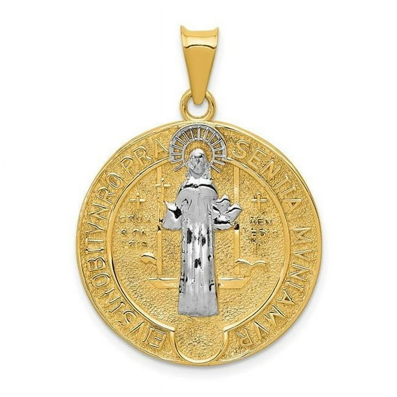 Finest Gold 14K Yellow & Rhodium with Circle St. Benedict Medal Pendant