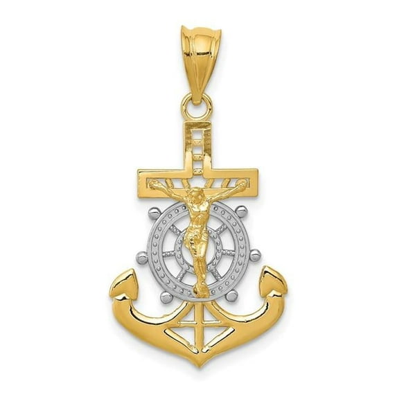 Finest Gold 14K Yellow & Rhodium with Diamond-Cut Mariners Cross Pendant