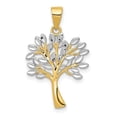 thumbnail image 1 of 14K Yellow Gold White Rhodium Solid Polished Diamond Cut Finish Tree Design Charm Pendant, 1 of 4