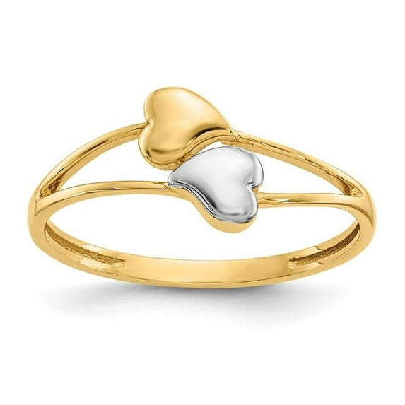 Finest Gold 14K Yellow & Rhodium with Double Heart Ring - Size 7