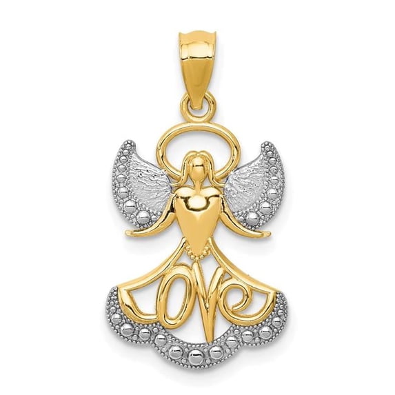 Finest Gold 14K Yellow & Rhodium with Love Angel Pendant