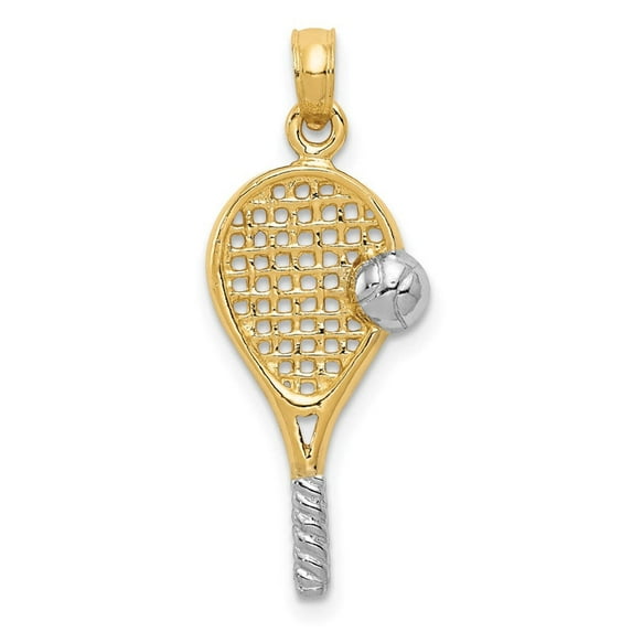 14k Yellow Gold Polished 3 D Tennis Racquet Pendant Necklace 28.6x11.2mm-Pendant for Women